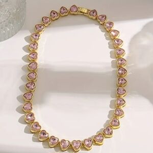 Trendy And Elegant 18K Gold Plated Heart Tennis Necklace